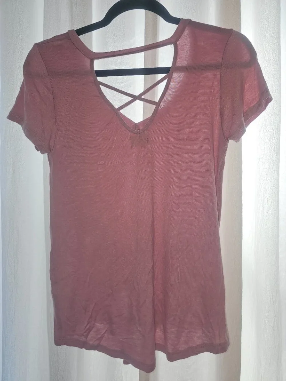 Glitz Mauve Pink Strappy Back Tie Front Short Sleeve Top M